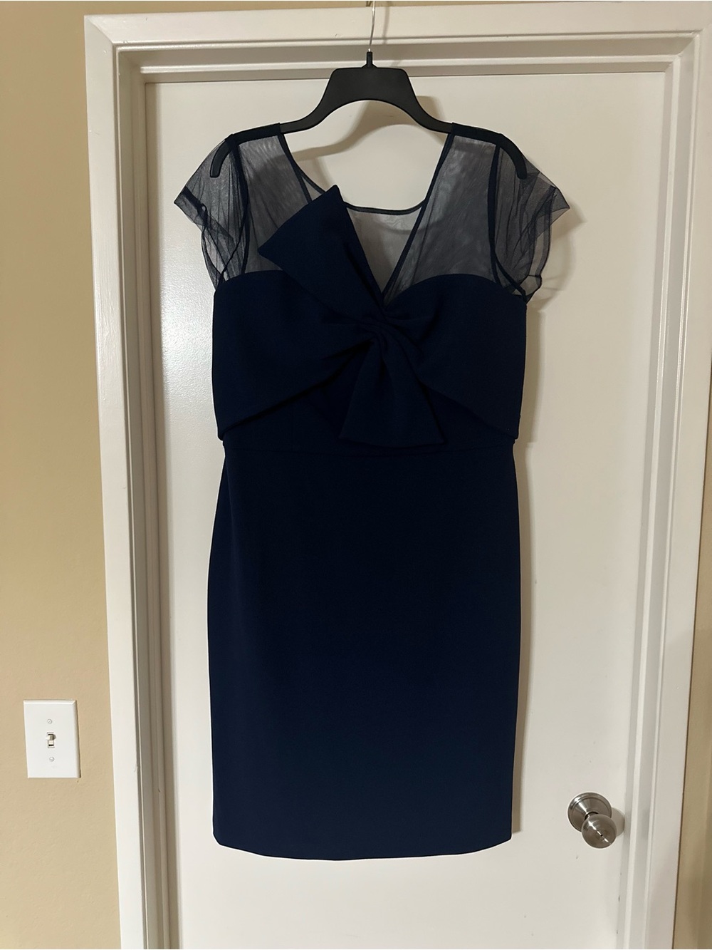 JS Collections Navy Sheer Yoke Midi Dress